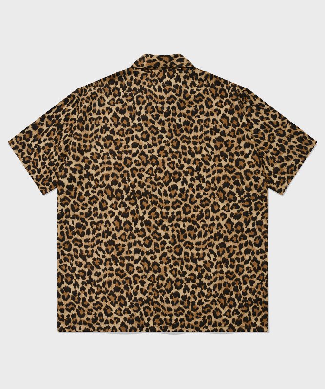 SP OVER FIT LEOPARD OPEN COLLAR SHIRTS-BROWN