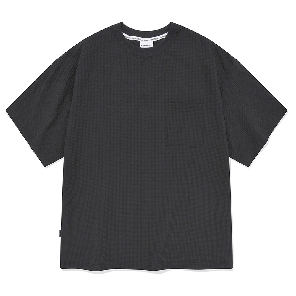 세인트페인 시어서커 포켓 티셔츠-블랙