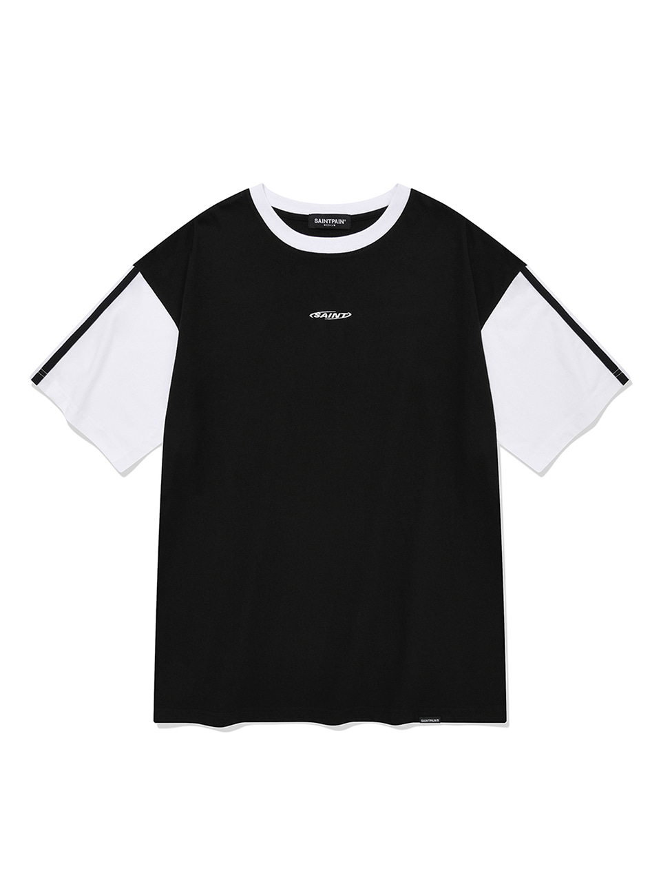 SP 서클 로고 배색 티셔츠-블랙